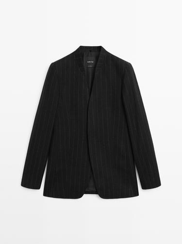 Zara Pinstripe lapelless blazer - Black