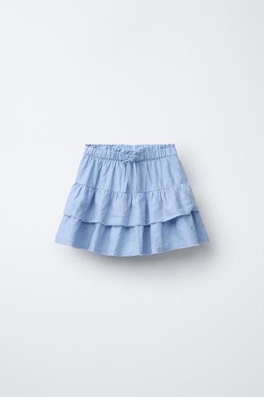 LINEN-BLEND BERMUDA SKORT WITH RUFFLES - Blue by Zara