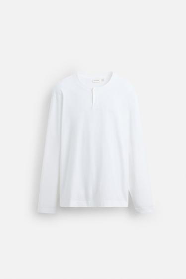 BUTTON NECK T-SHIRT - White by Zara - Image 6