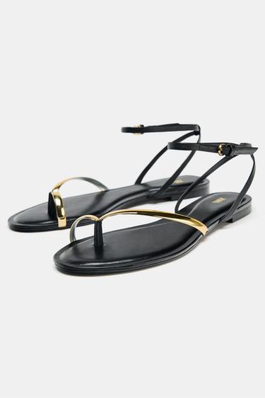 FLAT SANDALS WITH DETAIL - Black by Zara - Image 4