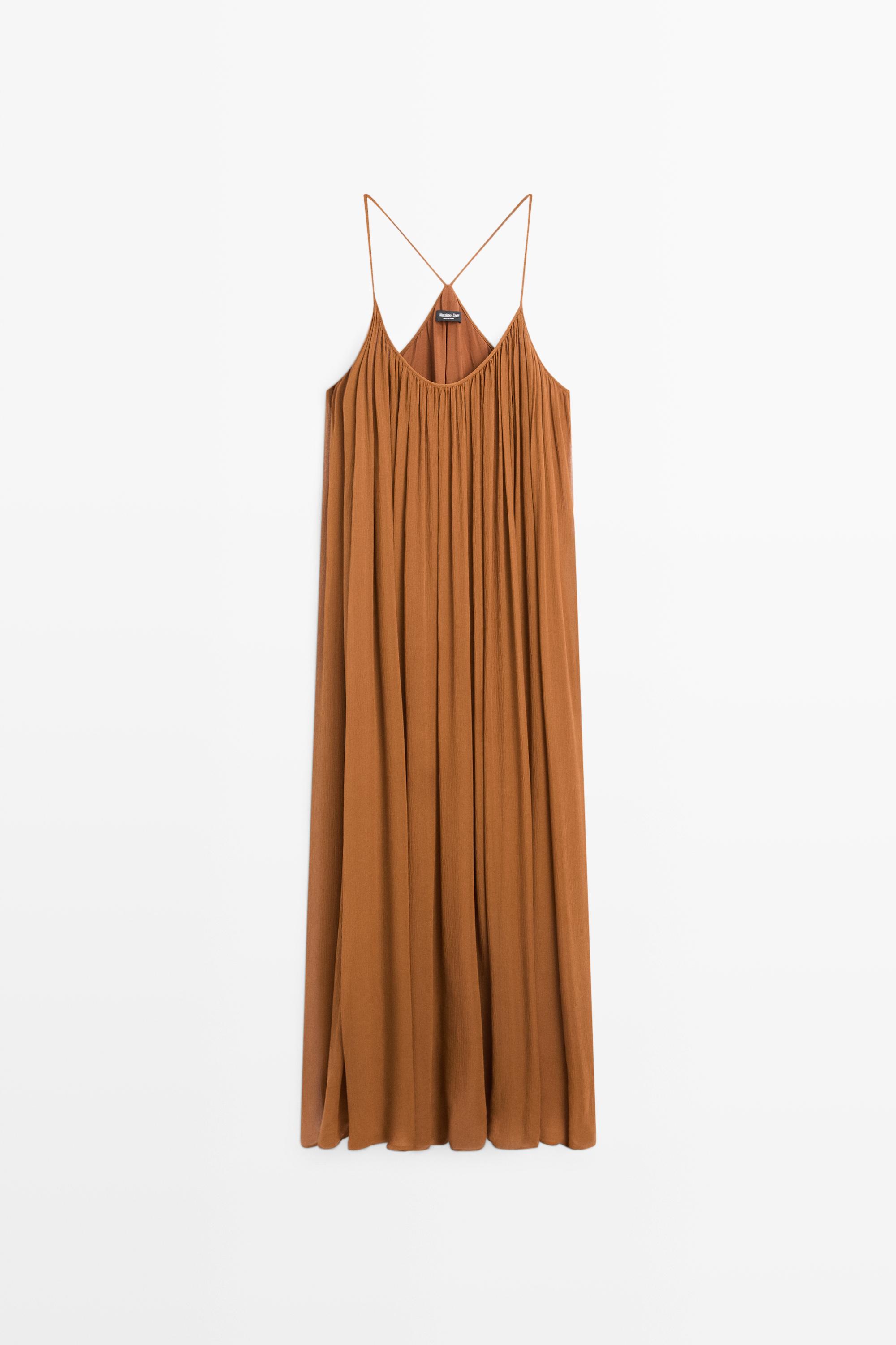 Robe midi froncée 100 % soie