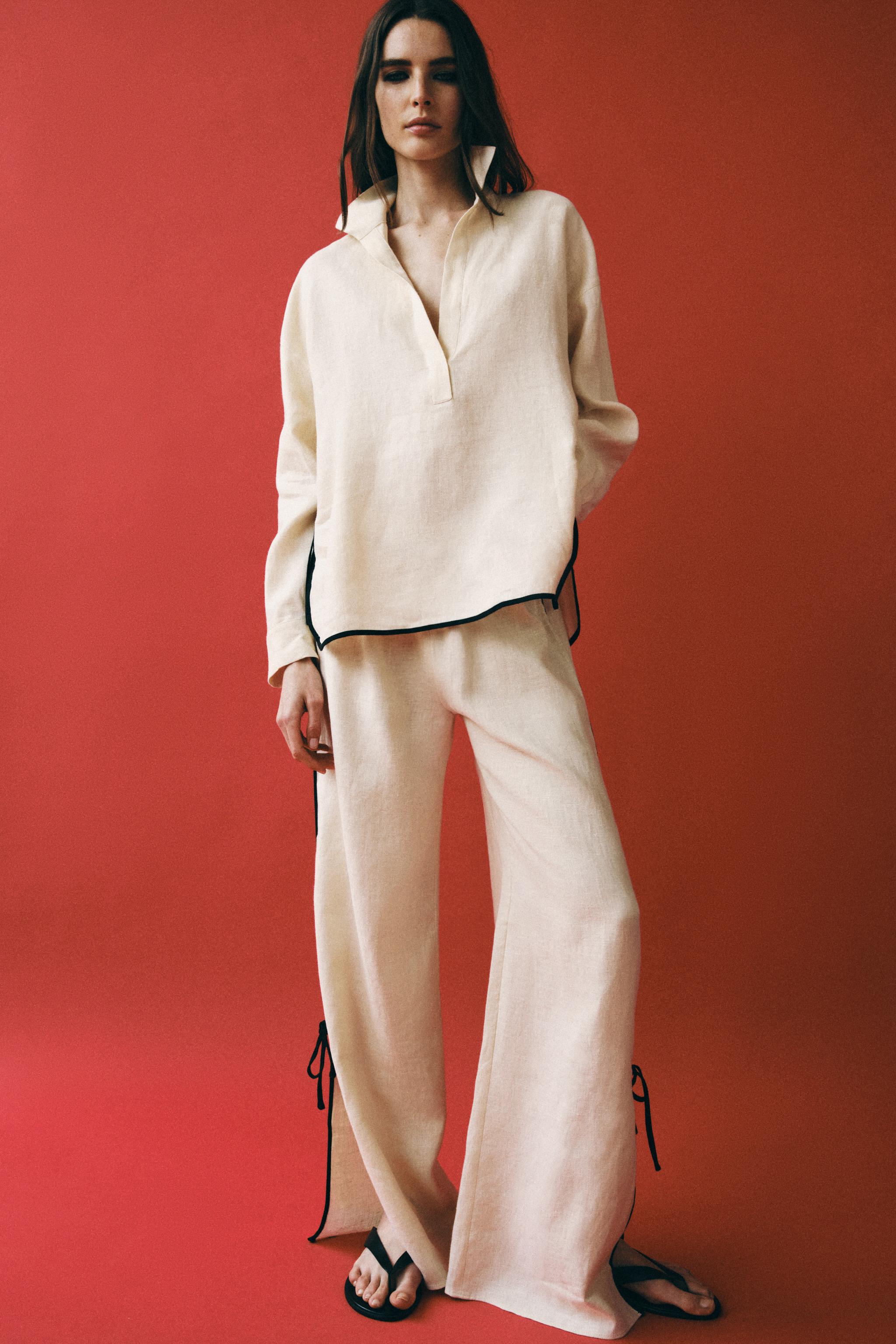 Женские рубашки Zara 100% LINEN PIPED TRIM SHIRT ZW COLLECTION — фото 3