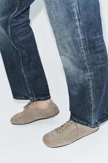 SPORTY SPLIT SUEDE FLAT SHOES - Khaki Green by Zara - Image 1