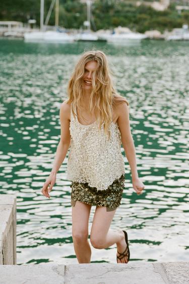 TOP À BRETELLES PAILLETTES - Beige clair de Zara - Image 3