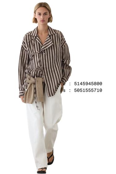 Camisa cruzada rayas detalle lazada - Negro de Zara