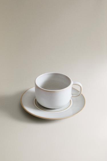 TEACUP AND SAUCER WITH ECRU RIM - White by Zara - Image 1
