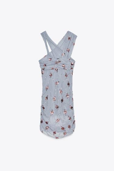 SEQUINNED DRAPED DRESS - Light blue by Zara - Image 5