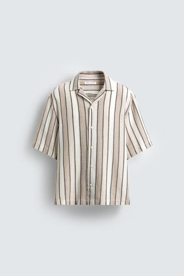 Zara GEOMETRIC JACQUARD SHIRT - Beige