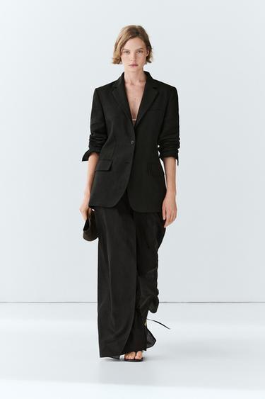 Zara Double-layer pants with tie detail - Black - Image 0