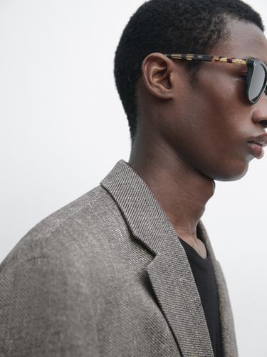 Americana espiga mezcla lino tailored - Gris vigoré de Zara