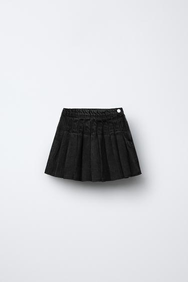 Zara BOX PLEAT DENIM SKIRT - Black - Image 0