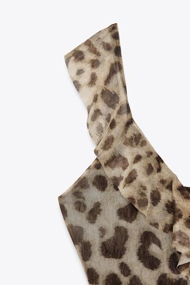PRINTED TULLE TOP WITH RUFFLES - Leopard de Zara - Image 6