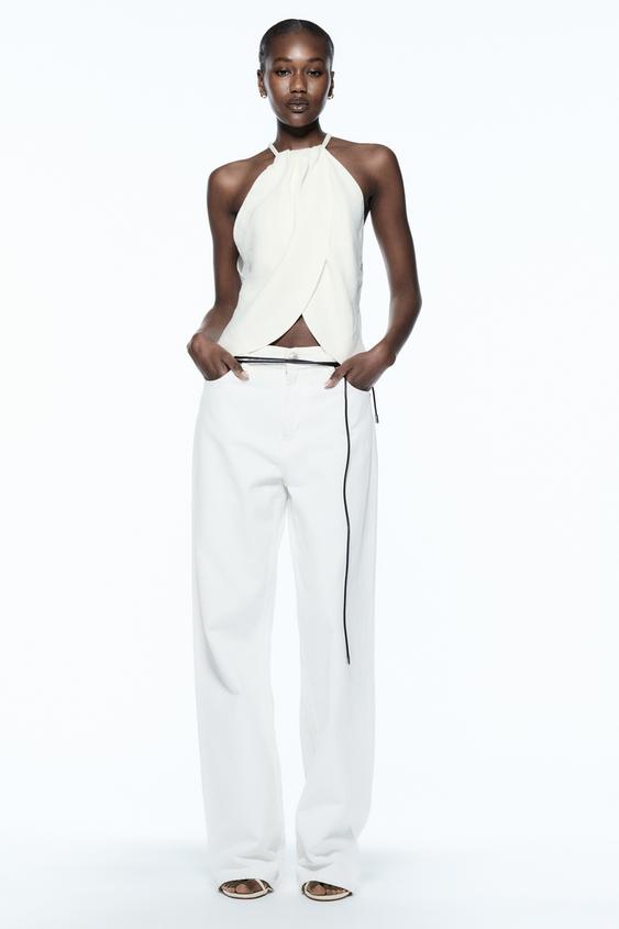 CROSSOVER HALTER TOP Ecru ZARA New Zealand