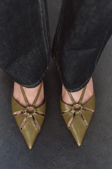 KITTEN HEEL SLINGBACK SHOES - Khaki Green by Zara - Image 1