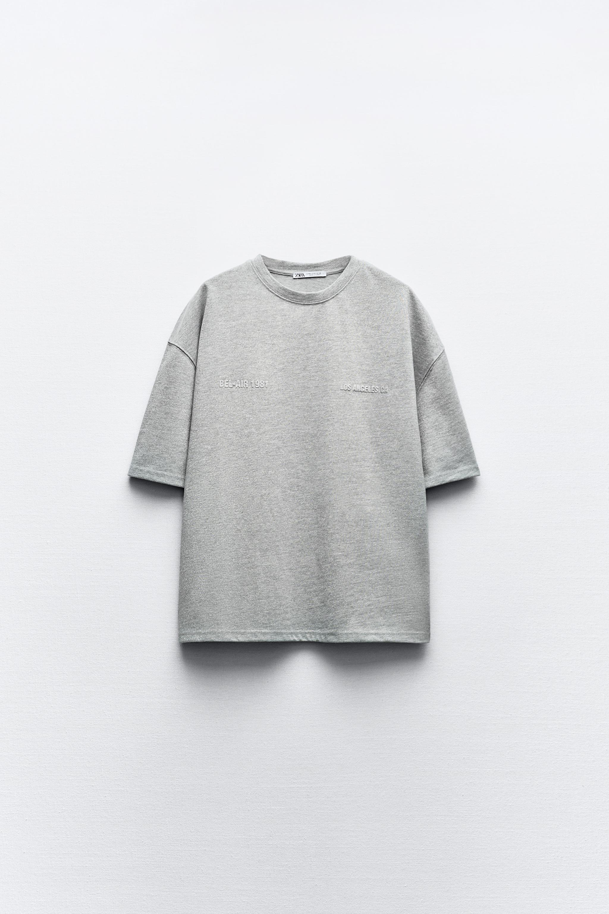 METALLIC THREAD SLOGAN T-SHIRT - Grey | ZARA Spain