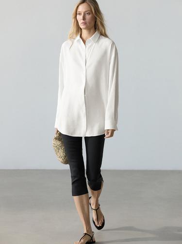 Zara Flowing total look linen blend shirt - Oyster-white