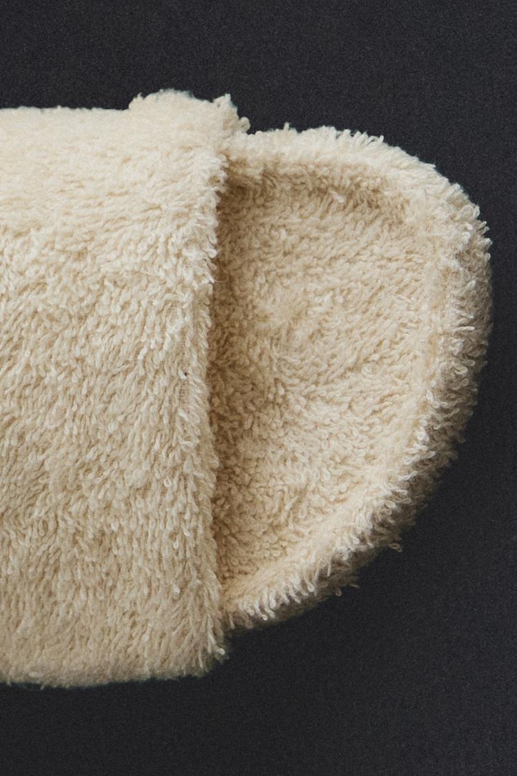 TERRY SLIDE SANDALS — Beige