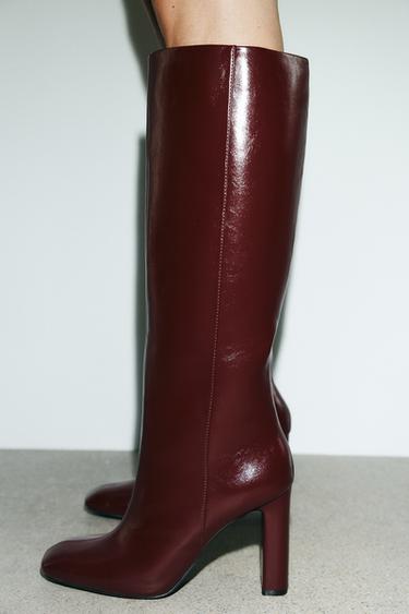 BLOCK HEEL BOOTS - Burgundy Red by Zara - Image 1