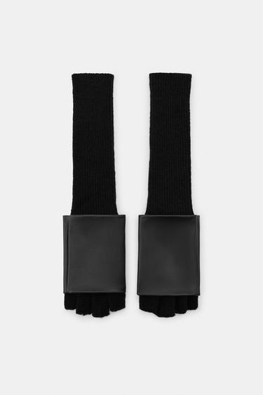 قفازات بدون أصابع مدمجة بمظهر الجلد - أسود الخاص بـ Zara