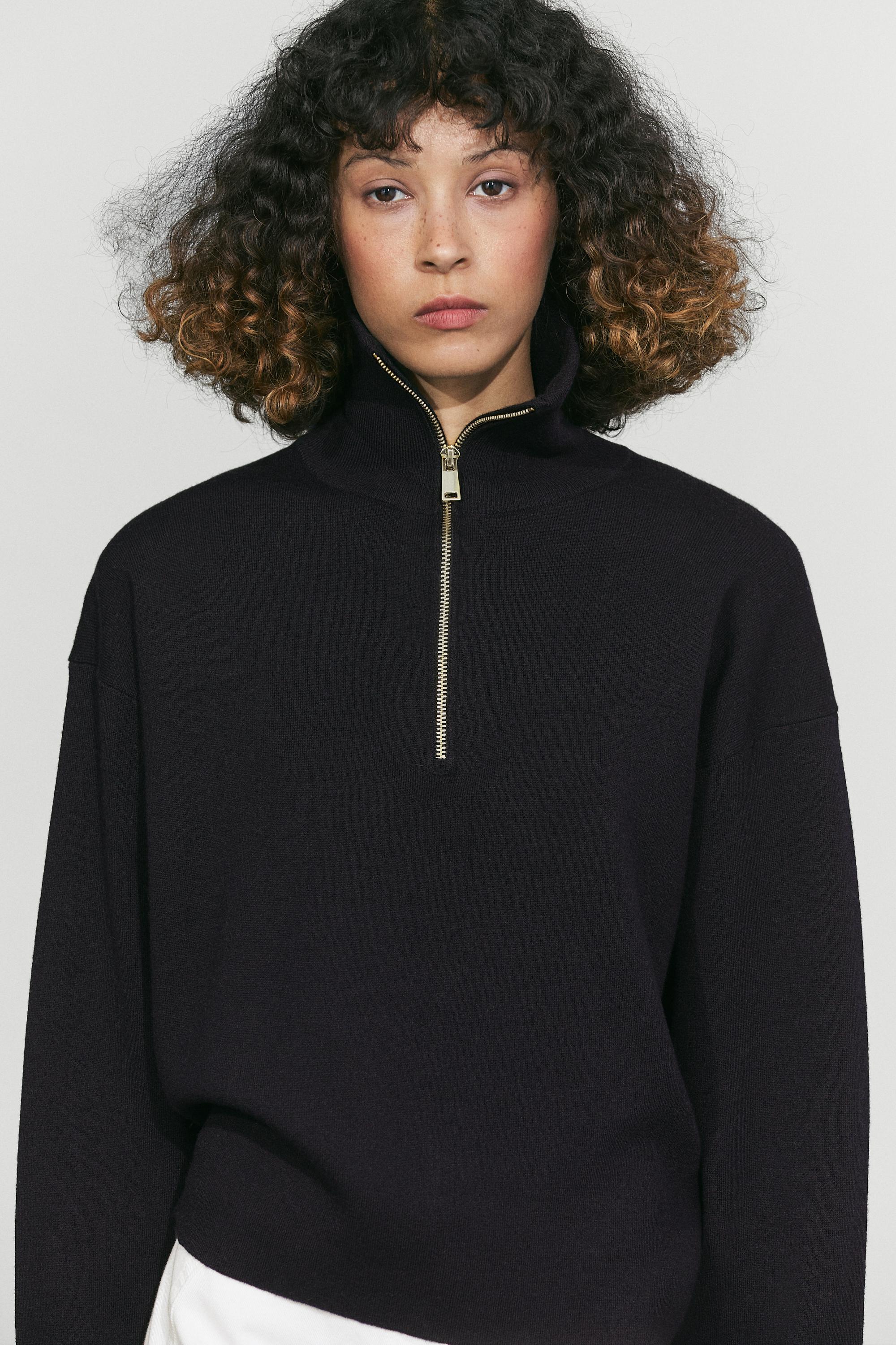 Cotton blend quarter-zip knit polo sweater — Navy blue
