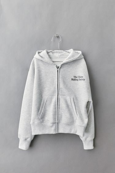 TEXT PRINT ZIP-UP HOODIE - Grey by Zara