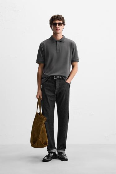 Zara BASIC TEXTURED WEAVE PIQUÉ POLO - Charcoal - Image 0
