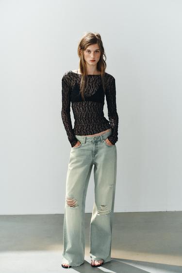 TOP MANGA LARGA ENCAJE - Negro de Zara