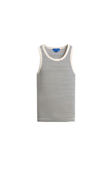 CAMISETA TANK JACQUARD RAYAS X AARON LEVINE - Crudo / Azul de Zara