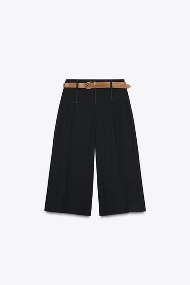 BERMUDA LONGUE À PINCES ET CEINTURE - Noir de Zara