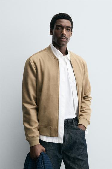 FAUX SUEDE BOMBER JACKET - Beige by Zara