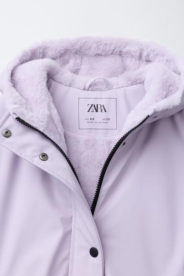 VESTE IMPERMÉABLE GOMMÉE EFFET FOURRURE - Mauve de Zara - Image 4