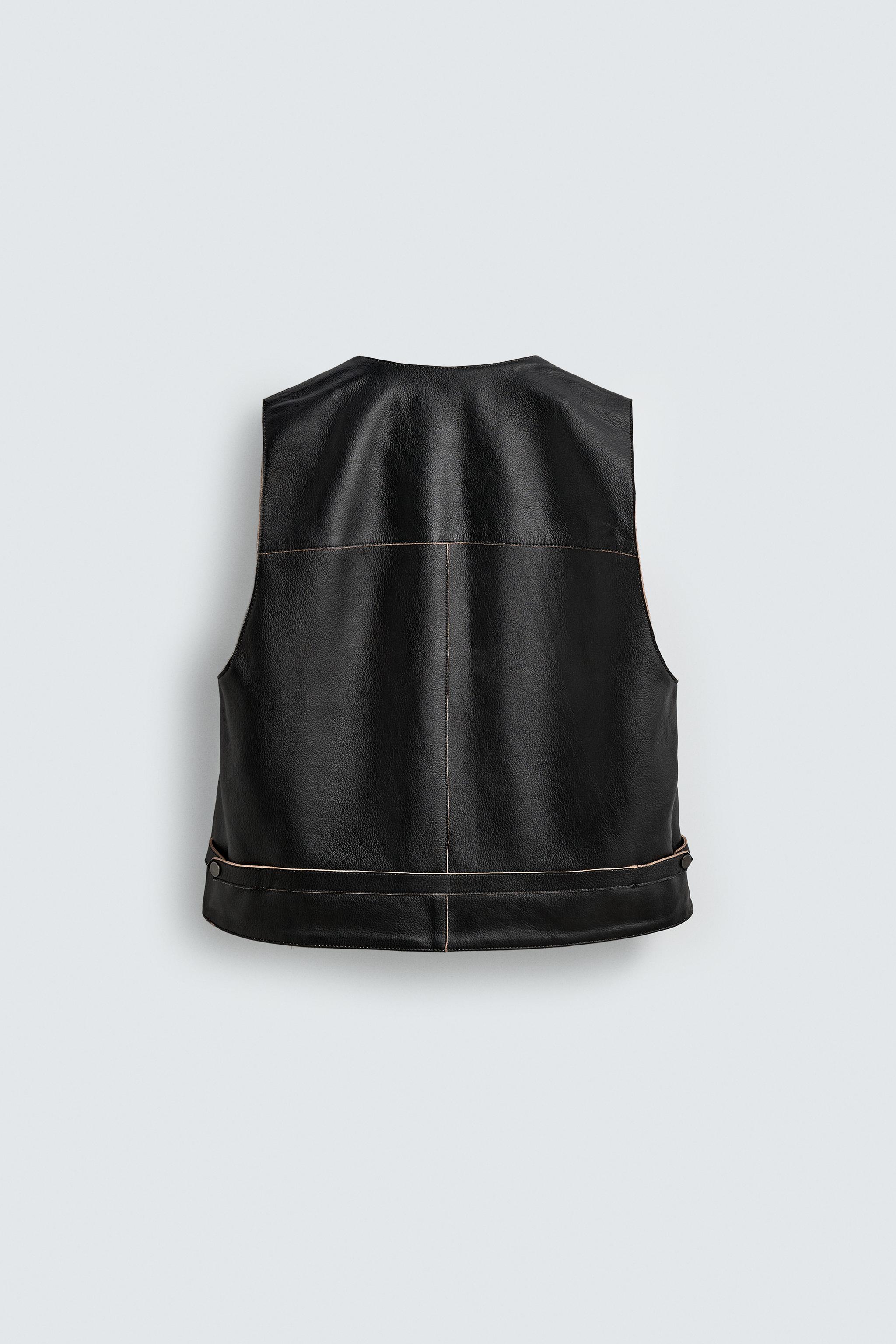 GILET EN CUIR COUTURES CONTRASTANTES