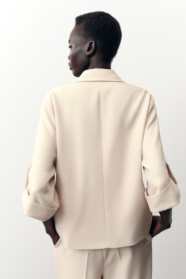 DOUBLE-BREASTED BLAZER WITH ROLLED-UP SLEEVES - Sand by Zara - Image 4