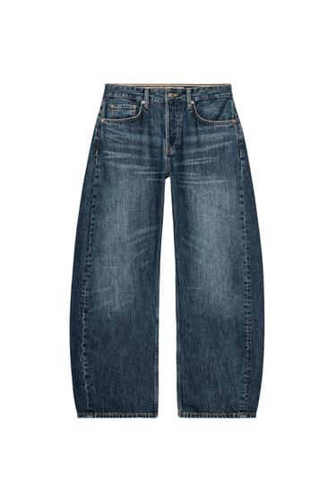 بنطلون جينز ZW COLLECTION بَقَصَّة بَاريل وخصر متوسط - أزرق الخاص بـ Zara