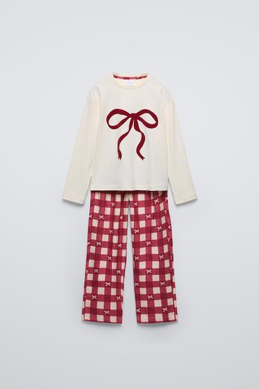 6-14 AÑOS/ PIJAMA CUADROS LAZO FLOCK - Granate de Zara - Imagen 0