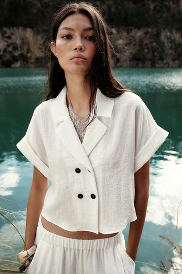 Zara CROSSOVER SHORT SHIRT - White