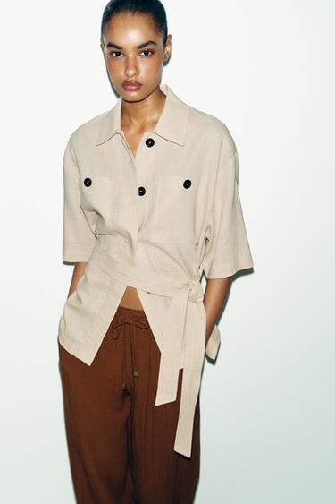 SAROUEL TROUSERS WITH ELASTIC WAIST - Light brown by Zara