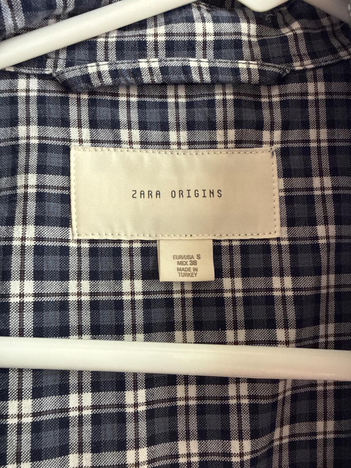 ZARA ORIGINS BLUE PLAID COTTON SHORT SLEEVE SHIRT - Image 3