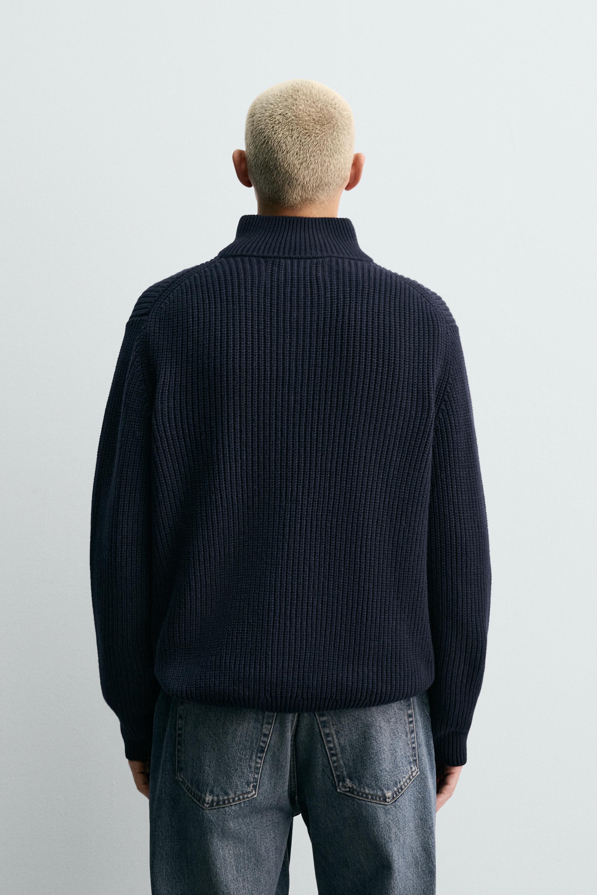PURL KNIT QUARTER-ZIP SWEATER - Navy blue | ZARA United States
