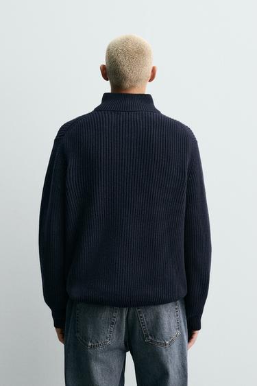 PURL KNIT QUARTER-ZIP SWEATER - Navy blue by Zara - Image 2