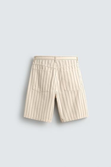 PINSTRIPE BAGGY FIT BERMUDA SHORTS - Ecru by Zara - Image 7