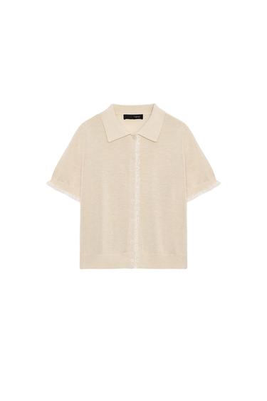 جاكيت بغرزة وأكمام قصيرة ودانتيل - رمل by Zara