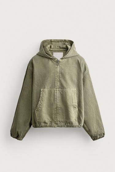 HOODED DENIM JACKET - Khaki by Zara