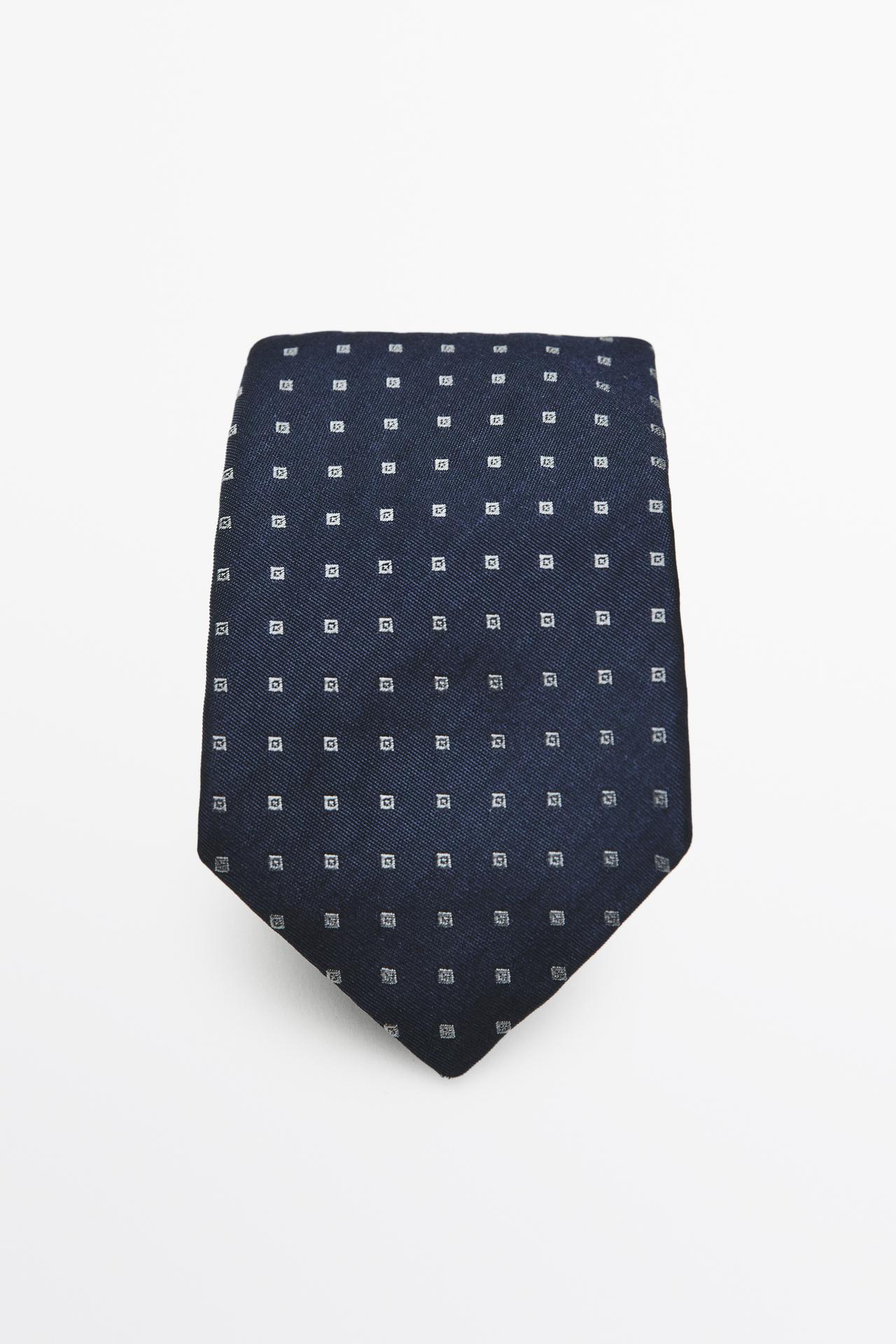 100% silk geometric print tie — Navy blue