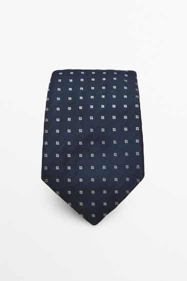 100% silk geometric print tie — Navy blue 1