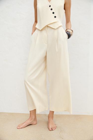 LINEN BLEND WAISTCOAT JUMPSUIT - Ecru by Zara - Image 3