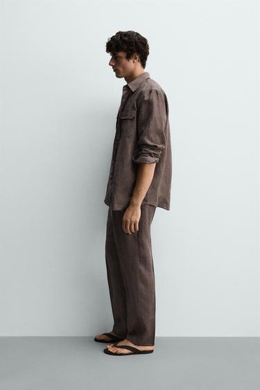 PANTALÓN REGULAR FIT 100% LINO - Marrón vigoré de Zara
