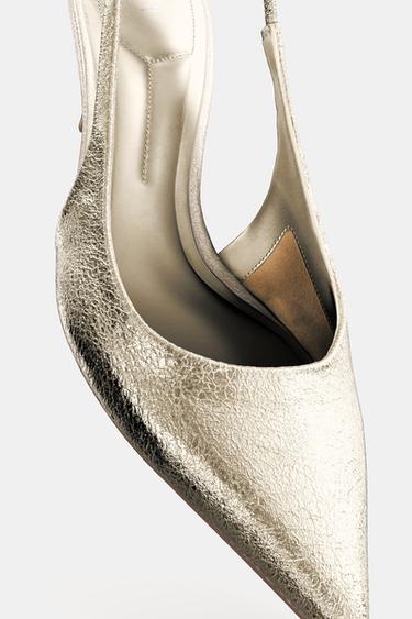 METALLIC-EFFECT SLINGBACK HEELS - Gold by Zara - Image 6