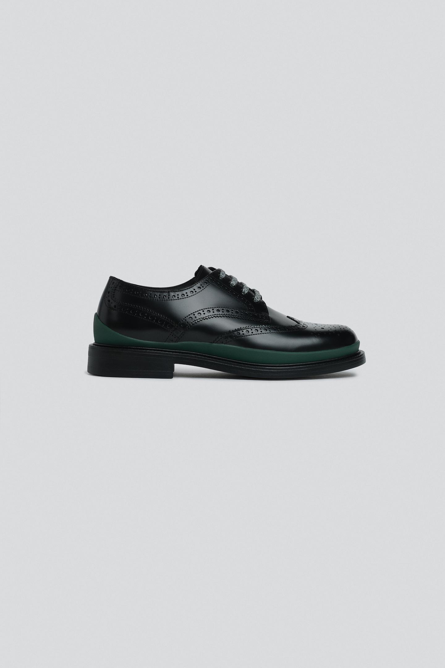 Мужские туфли Zara Leather Brogues, цвет: Чёрный — фото 2