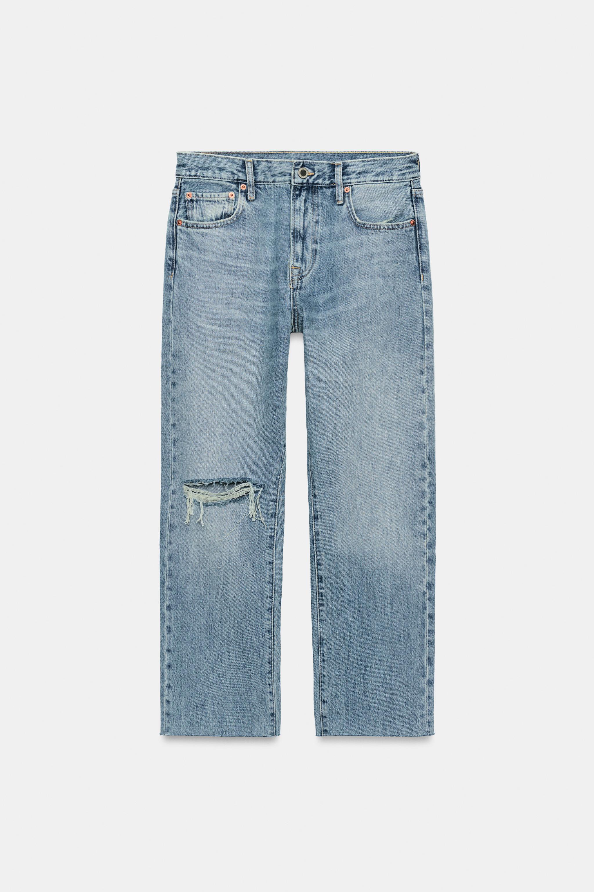 ZW COLLECTION MID-RISE RIPPED STRAIGHT LEG JEANS